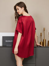 [Rouge Vineux] SilkSilky-FR Manches courtes Col Rond Femme Pyjamas 002