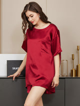 [Rouge Vineux] SilkSilky-FR Manches courtes Col Rond Femme Pyjamas 004