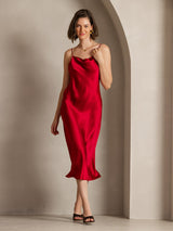 [Rouge Vineux] SilkSilky-FR Fines Brides Col Bénitier Robes 006
