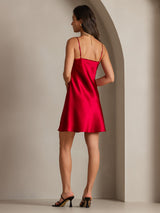 [Rouge Vineux] SilkSilky-FR Fines Brides Col V Robes 002