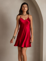 [Rouge Vineux] SilkSilky-FR Fines Brides Col V Robes 003