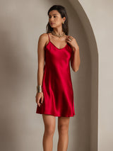 [Rouge Vineux] SilkSilky-FR Fines Brides Col V Robes 004