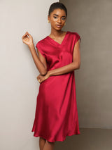 [Rouge Vineux] SilkSilky-FR Sans manches Robes 004
