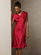 [Rouge Vineux] SilkSilky-FR Sans manches Robes 007