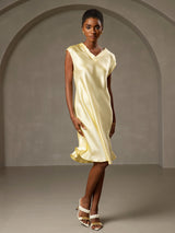 [Jaune] SilkSilky-FR Cap Sleeve V Neck Robes 001