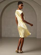 [Jaune] SilkSilky-FR Cap Sleeve V Neck Robes 002