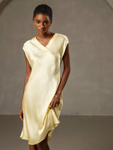 [Jaune] SilkSilky-FR Cap Sleeve V Neck Robes 003