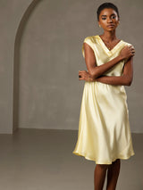 [Jaune] SilkSilky-FR Cap Sleeve V Neck Robes 004