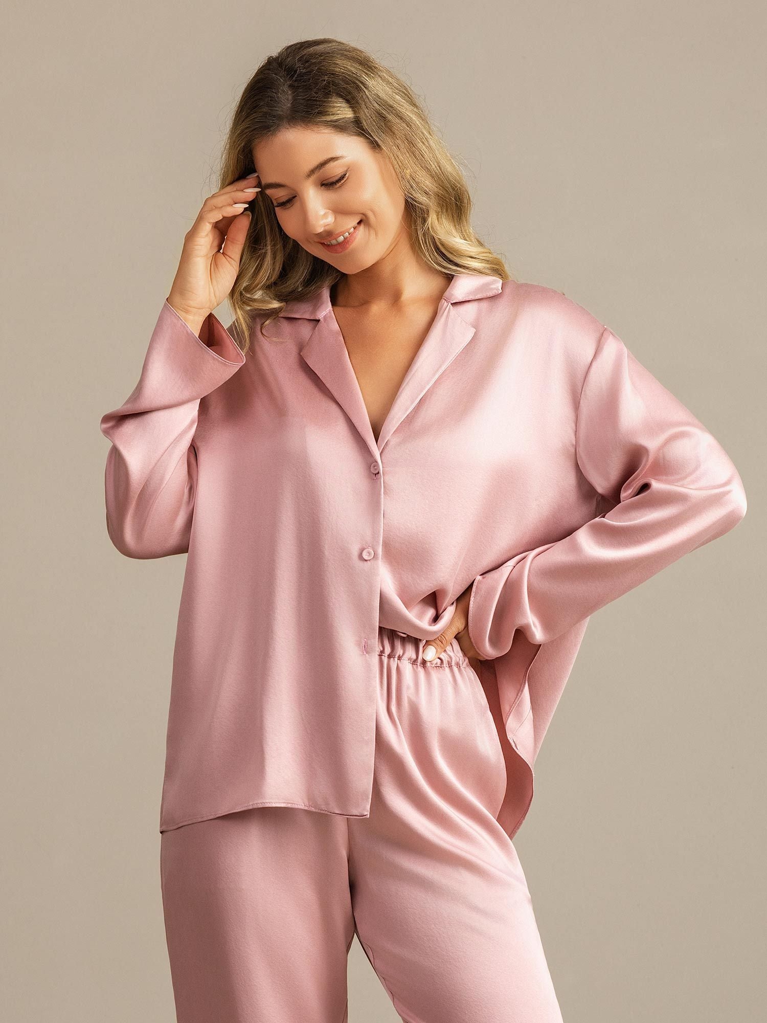[PeauDePêche] SilkSilky-FR 19Momme Soie Découpe V Femme Pyjamas 007