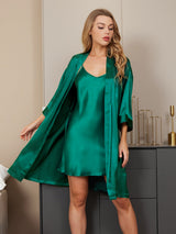 [Vert] SilkSilky-FR Trois-quart Col V Peignoir&Robe de Chambre 005