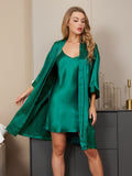 SilkSilky FR Pure Soie Trois quart Nightgown&Robe Set Vert 005