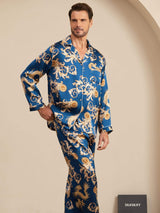 [Dragon Navy] SilkSilky-FR Long Sleeve Lapel Collar Homme Pyjamas 003