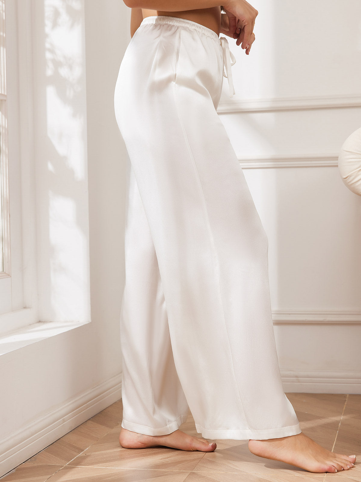 [Blanc] SilkSilky-FR Pure Soie Womens Pants 003