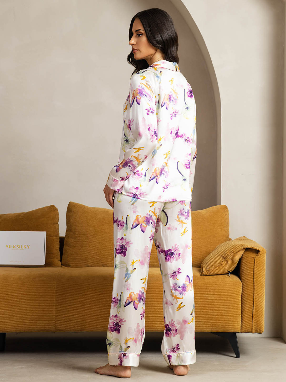[Fleurs Aquarelle] SilkSilky-FR Pure Soie Womens Pajamas 002
