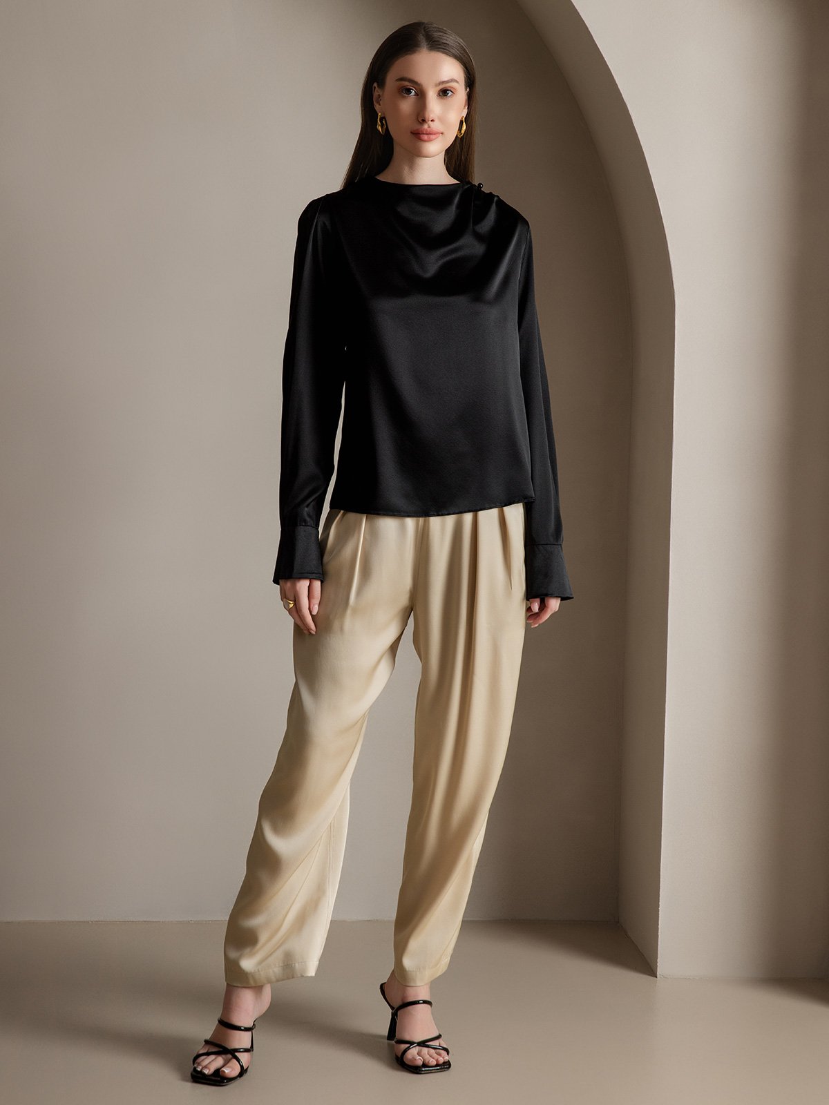 [Noir] SilkSilky-FR 19Momme Soie Womens Shirt 008