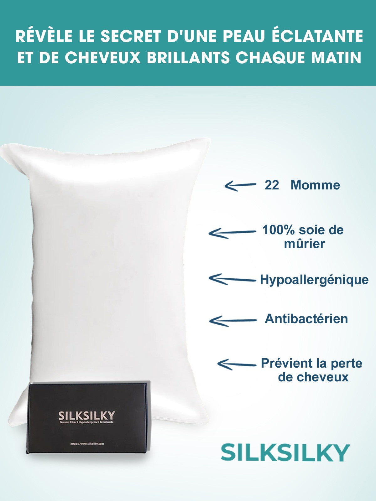 [Blanc] SilkSilky-FR 22Momme Pure Soie Pillowcase 002