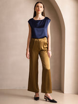 [Bleu Foncé] SilkSilky-FR Cap Sleeve Round Neck Femme T-Shirt 004