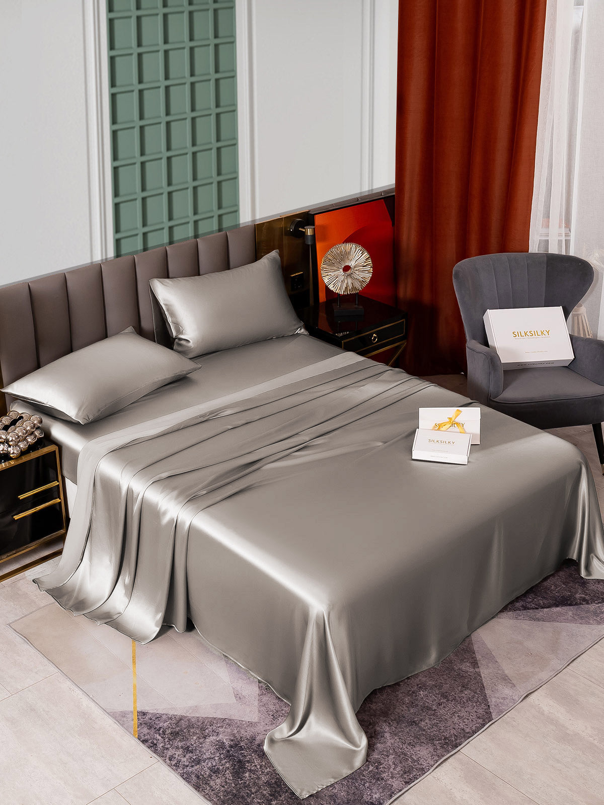 [Gris] SilkSilky-FR 25Momme Pure Soie Bedding Set 003