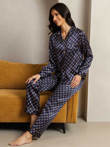 [Chaîne Marine] SilkSilky-FR Long Sleeve Lapel Collar Femme Pyjamas 004