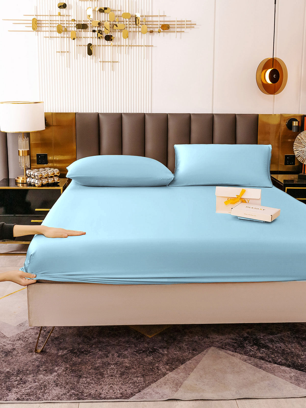 [Bleu Clair] SilkSilky-FR 19Momme Pure Soie Bedding Set 006