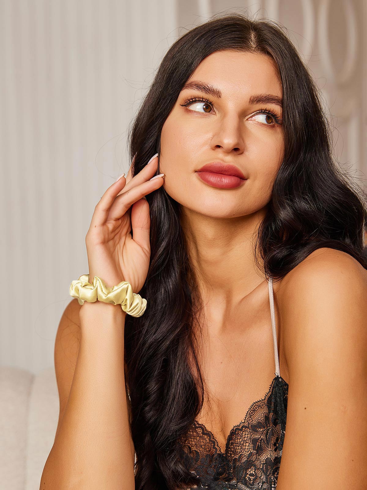 [Jaune Clair] SilkSilky-FR Pure Soie Scrunchie 003,