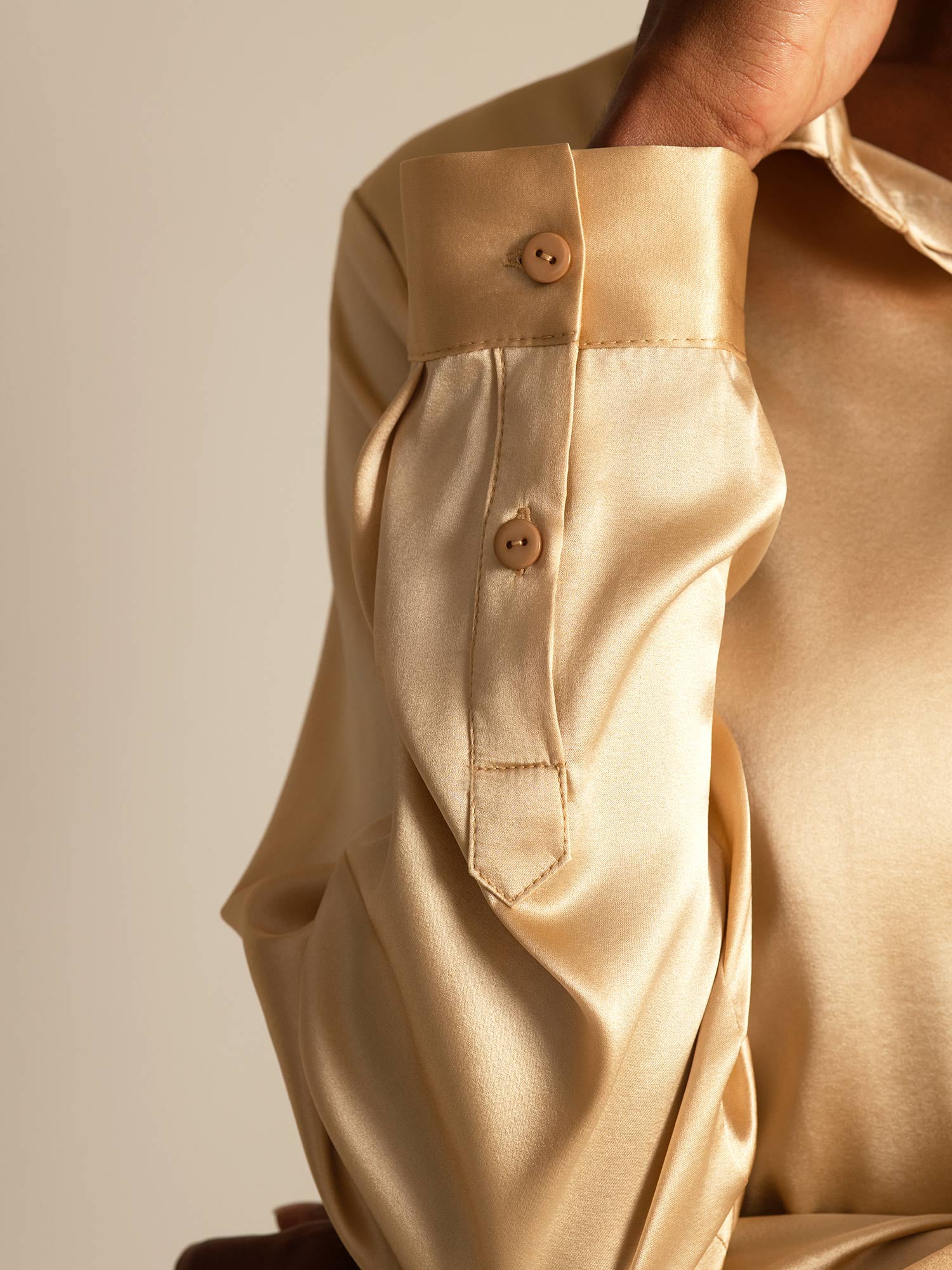 [Champagne] SilkSilky-FR 19Momme Soie Manches longues Col Chemise Femme Chemise 007