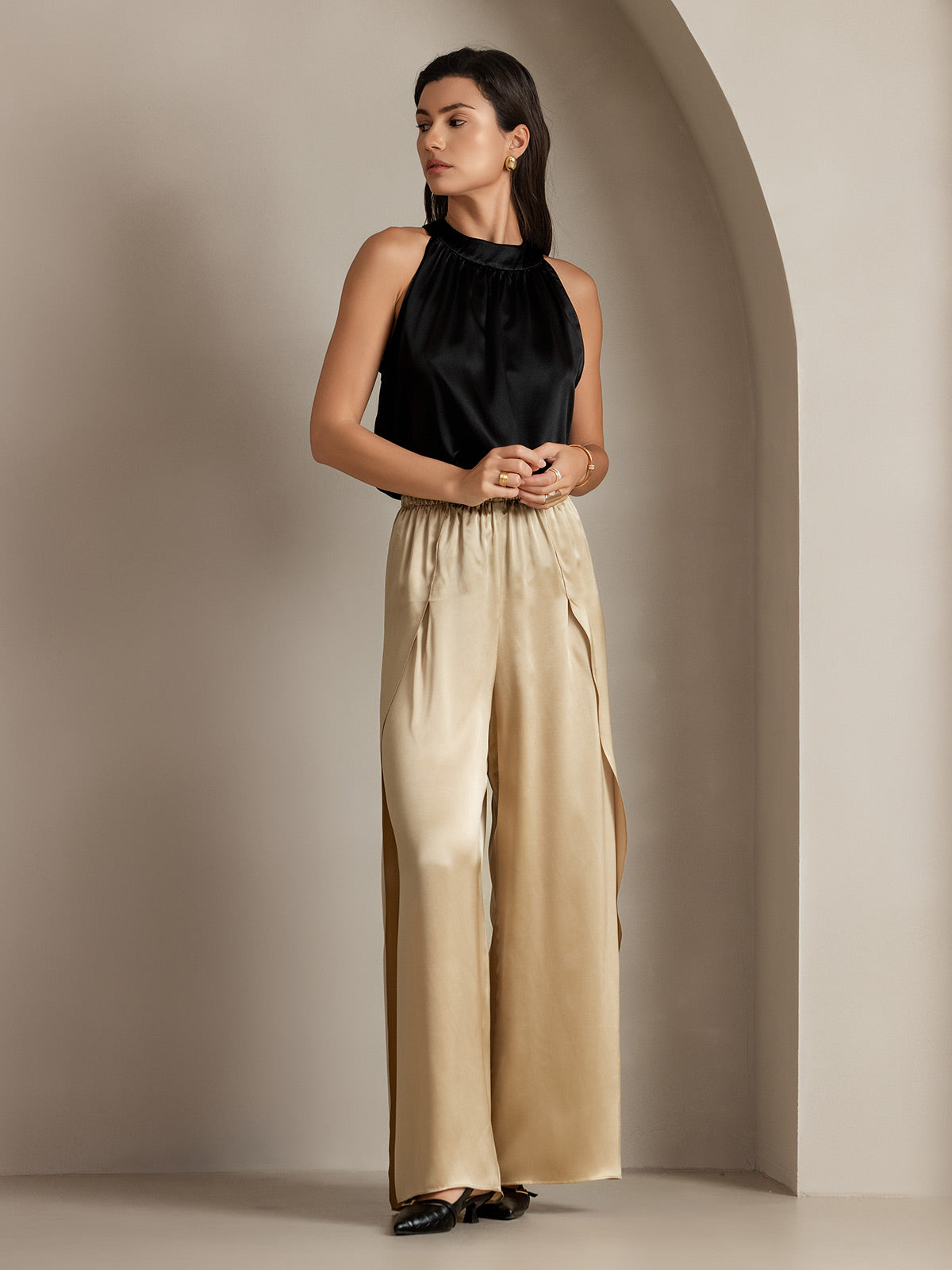 [Champagne] SilkSilky-FR 19Momme Soie Womens Pants 012