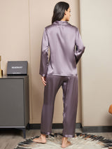 [Gris Pourpre] SilkSilky-FR Long Sleeve Lapel Collar Femme Pyjamas 002