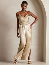 [Champagne] SilkSilky-FR Spaghetti Strap V Neck Top À Fines Brides 003