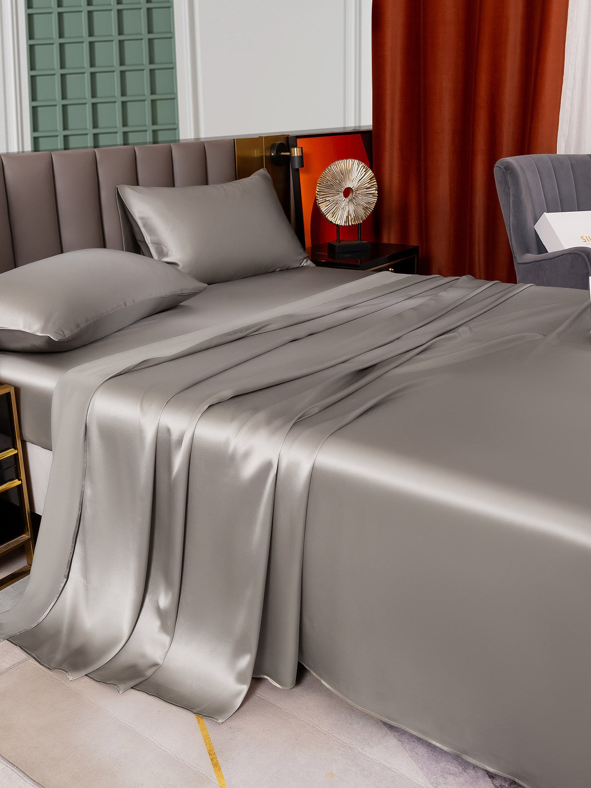 [Gris] SilkSilky-FR 25Momme Pure Soie Bedding Set 004
