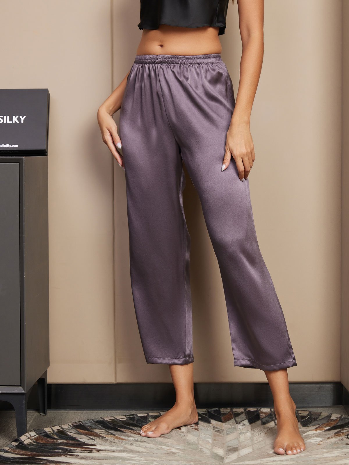 [Gris Pourpre] SilkSilky-FR Pure Soie Womens Sleep Bottoms 004