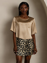 [Champagne] SilkSilky-FR Manches mi-longues Encolure Dégagée Femme T-Shirt 005