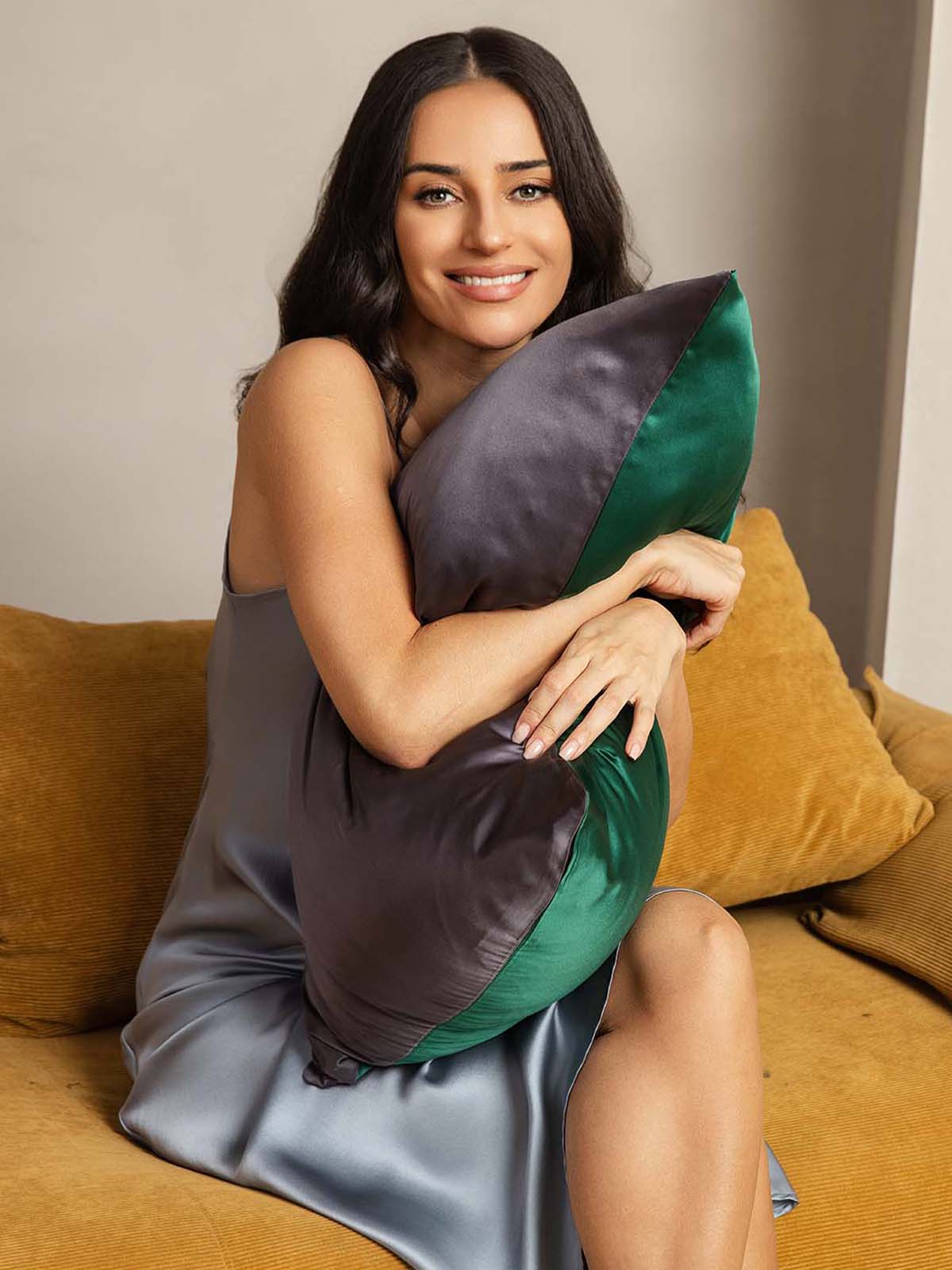 [VertFoncé+GrisFoncé] SilkSilky-FR 22Momme Pure Soie Pillowcase 003