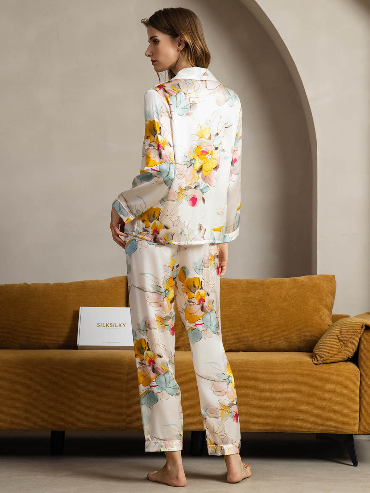 [Encre Orchidée] SilkSilky-FR Pure Soie Womens Pajamas 002