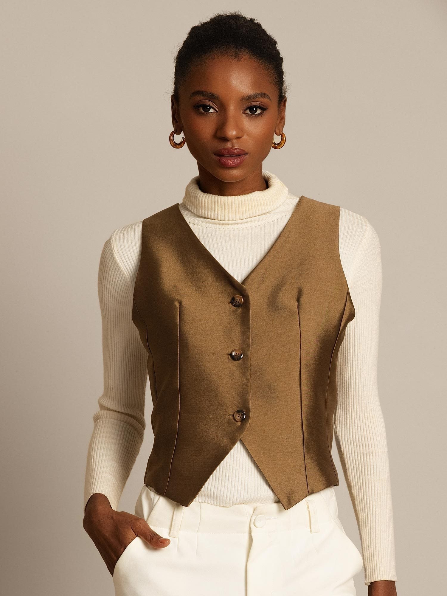 [Bronze] SilkSilky-FR 32Momme Soie Womens Vest 002,