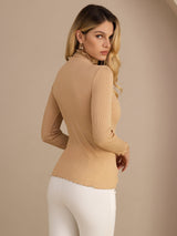 [Pierre de Lune] SilkSilky-FR Long Sleeve Turtle Neck Femme T-Shirt 002