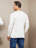 SilkSilky FR Soie Tricotée Manches longues Col Rond Homme T Shirt Blanc 002