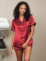 [Rouge Vineux] SilkSilky-FR Short Sleeve Lapel Collar Femme Pyjamas 003