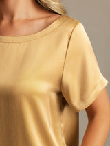 [Tan] SilkSilky-FR 19Momme Manches courtes Femme Pyjamas 004