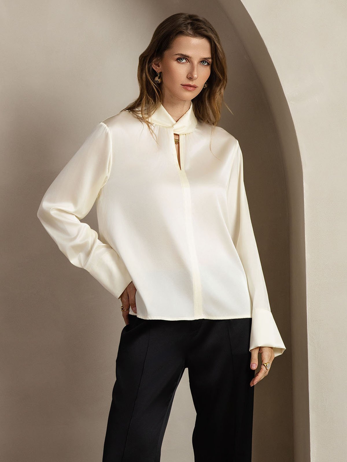 [Ivory] SilkSilky-FR 19Momme Soie Womens Shirt 008