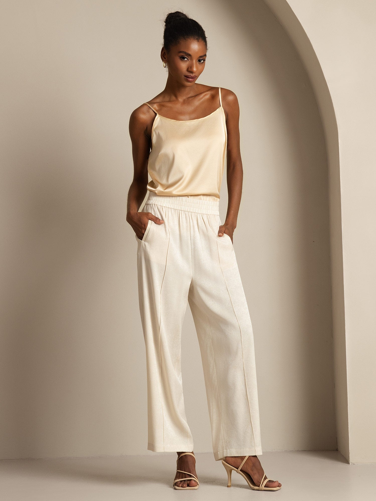 [Champagne] SilkSilky-FR 19Momme Fines Brides Encolure Dégagée Top À Fines Brides 008