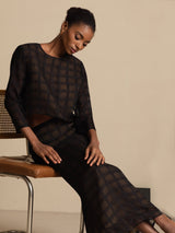 [Noir] SilkSilky-FR Soie Manches longues Col Rond Women''s Outfit Sets 008