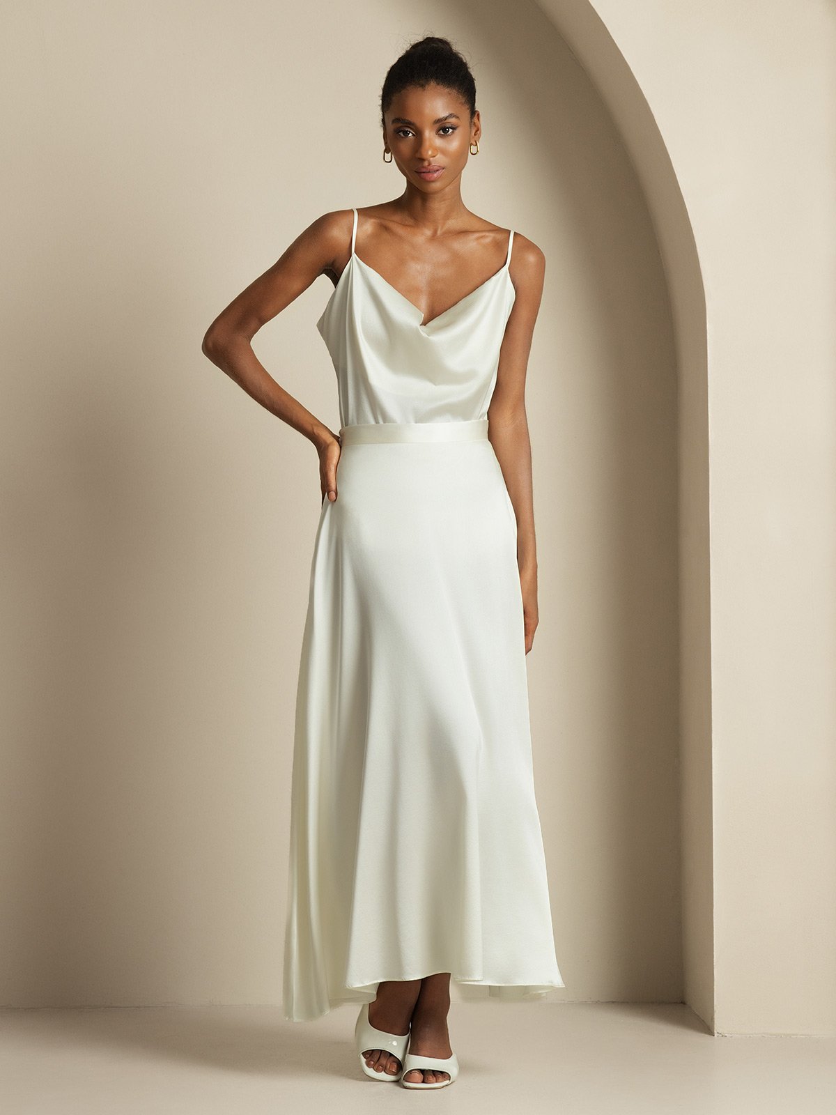 [Blanc] SilkSilky-FR 19Momme Soie Col Chemise Women''s Outfit Sets 003,