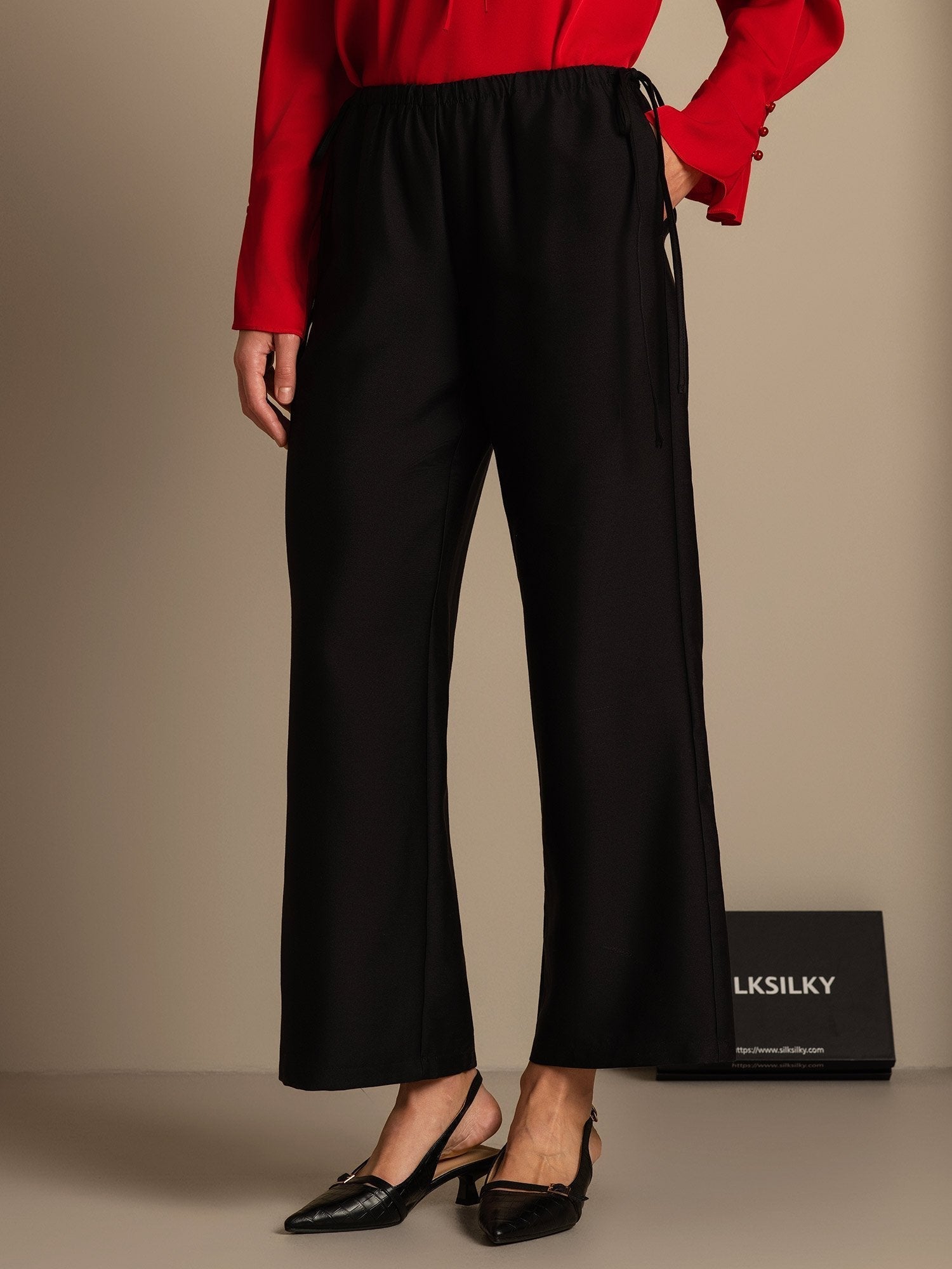 [Noir] SilkSilky-FR 32Momme Soie Womens Pants 003,