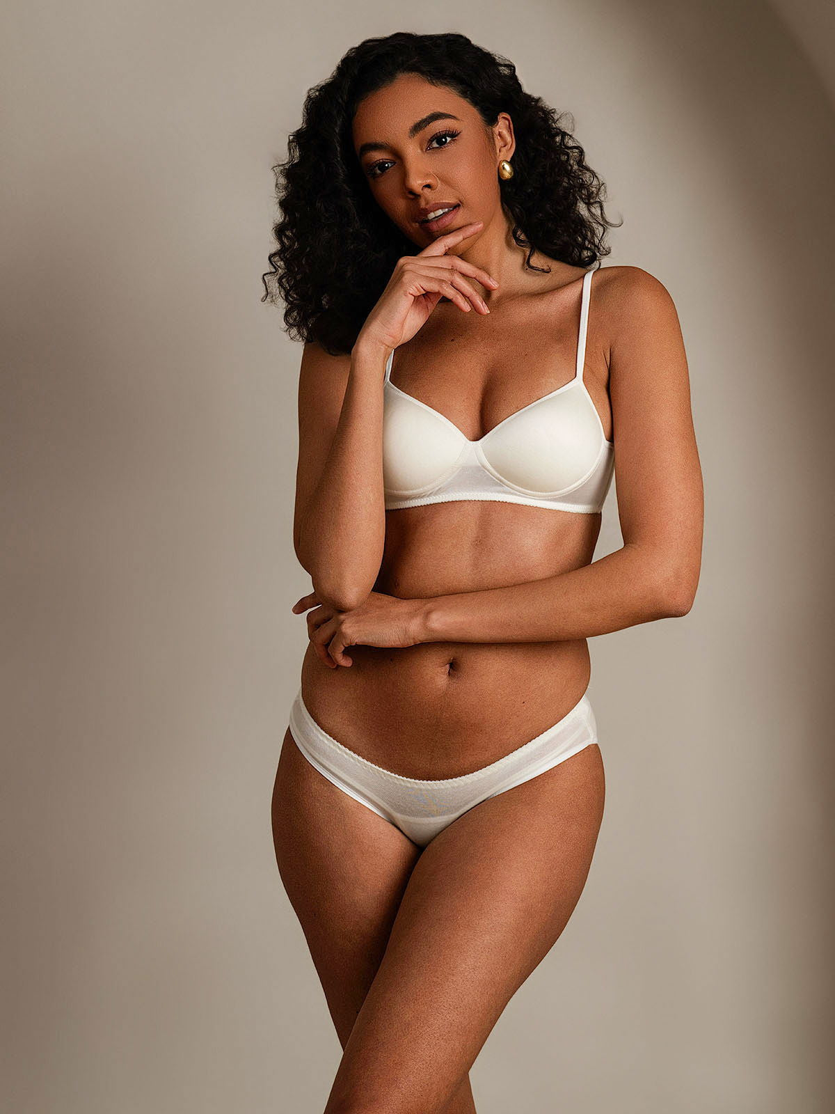 [Blanc] SilkSilky-FR Soie Tricotée Bra&Panty Set 004