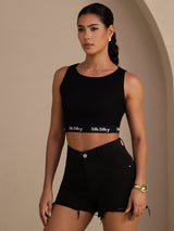 [Noir] SilkSilky-FR Sleeveless Crew Neck Top À Fines Brides 006