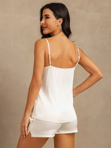 [Blanc] SilkSilky-FR 19Momme Soie Sans manches Col Rond Ensemble Camisole 002