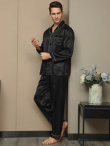 [Noir] SilkSilky-FR Manches longues Col Cranté Homme Pyjamas 005