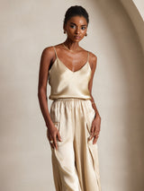 [Champagne] SilkSilky-FR Spaghetti Strap V Neck Top À Fines Brides 001