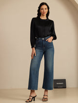 [Noir] SilkSilky-FR 19Momme Long Sleeve Round Neck Blouse 007
